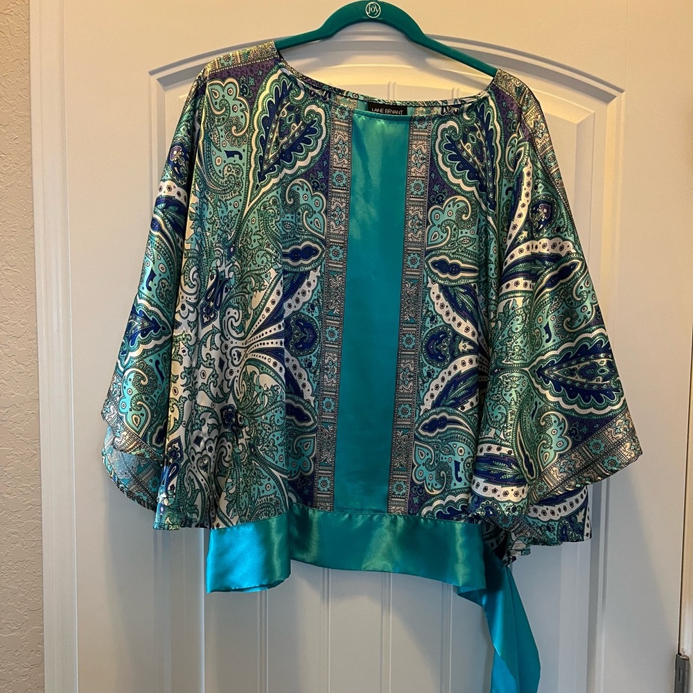 Lane Bryant Turquoise and White Patterned Blouse